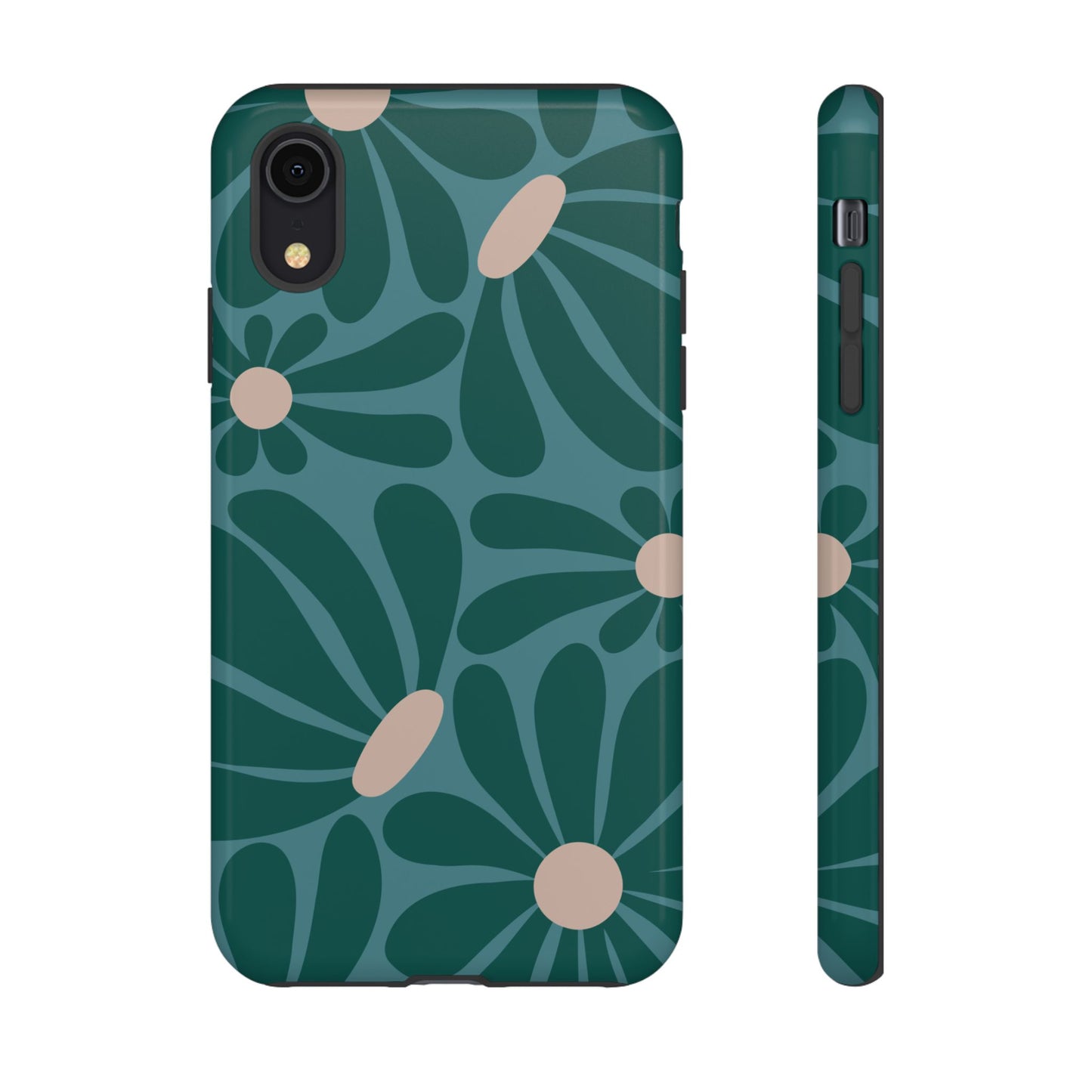 iPhone XR / Glossy Phone Case - ’Retro Turquoise Daisy Pattern’ Phone Case