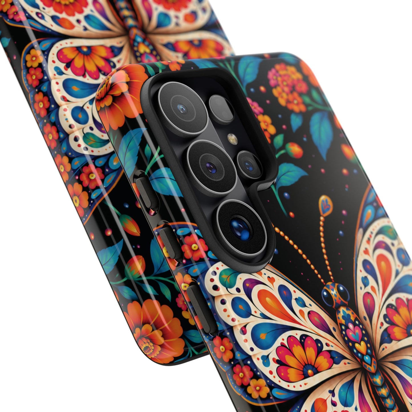 Vibrant Orange and Turquoise Calavera Butterfly Phone Case - Multicolor Phone Case