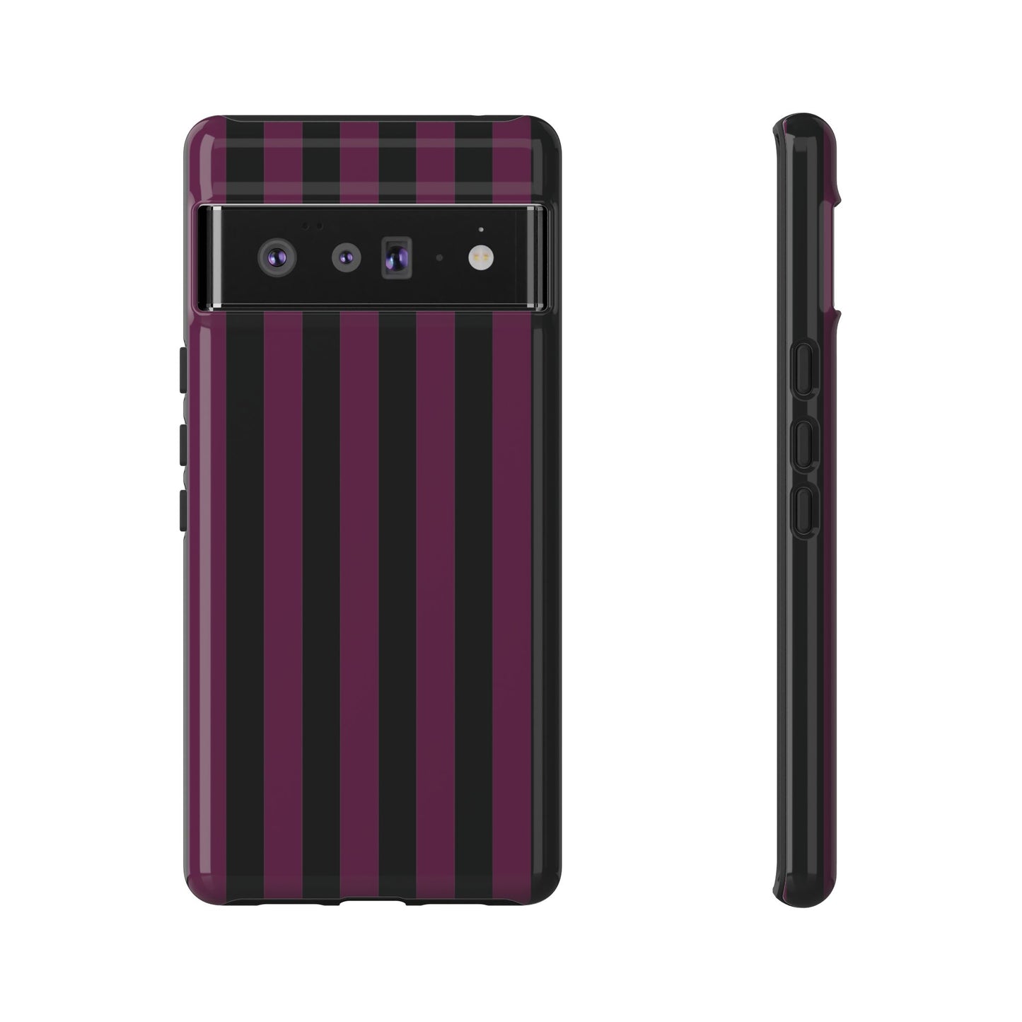 Google Pixel 6 Pro / Glossy Phone Case - Trendy Plum & Black Stripe Pattern Phone Case