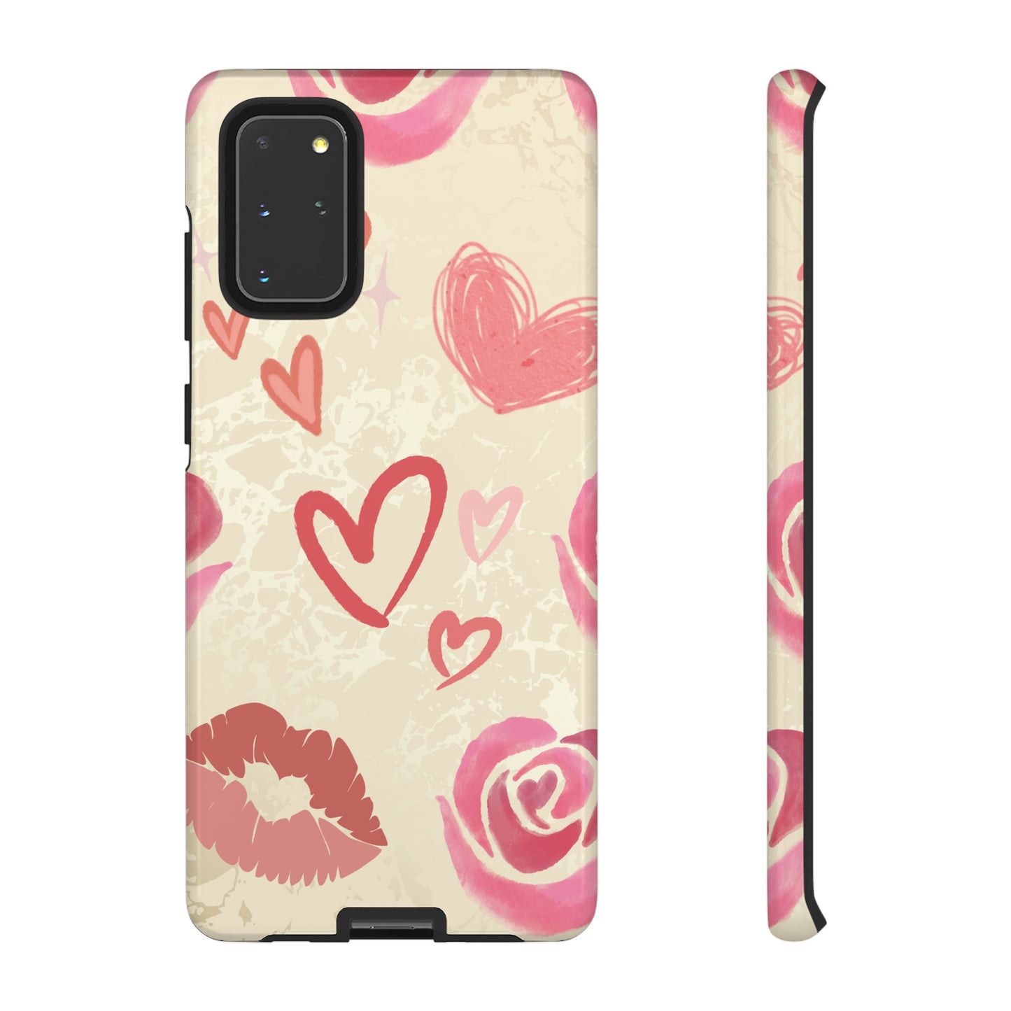 Samsung Galaxy S20+ / Glossy Phone Case - ’Pink Heart & Rose Pattern’ Phone Case