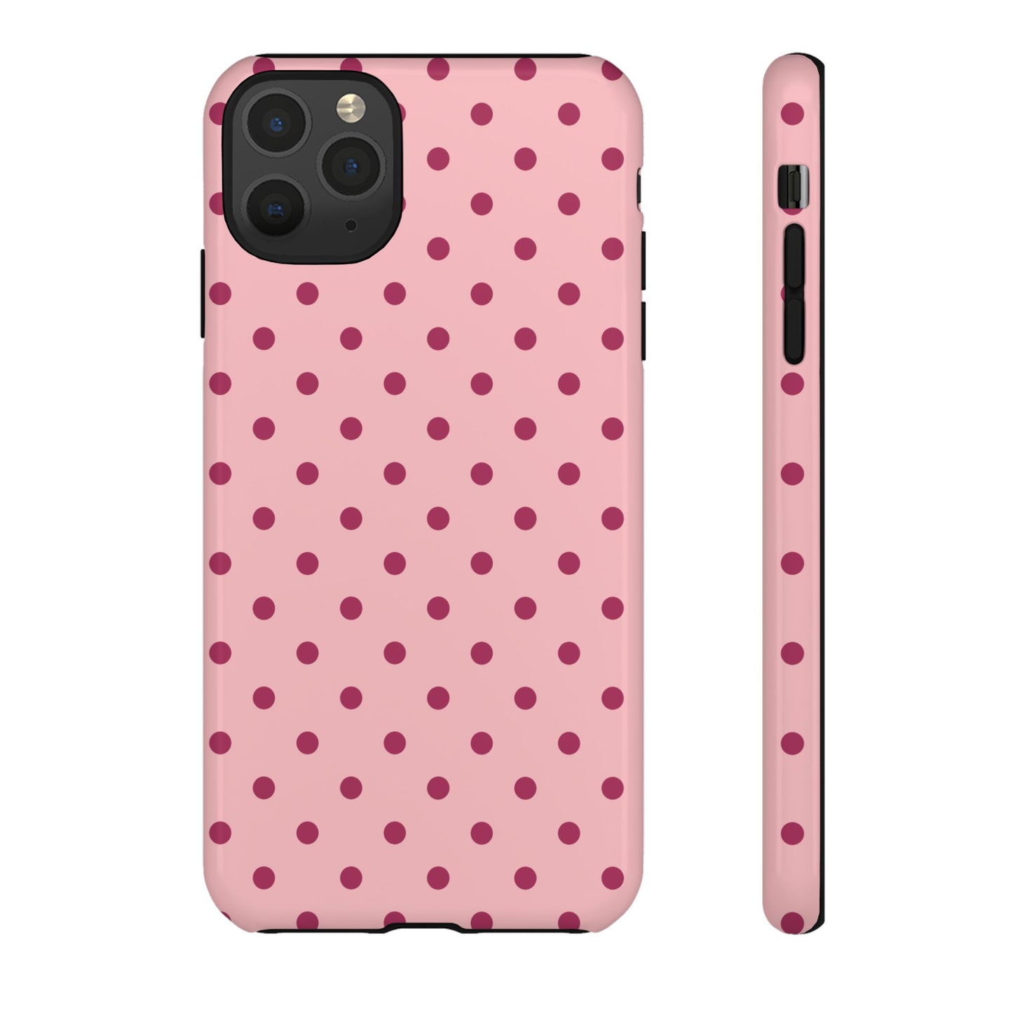 iPhone 11 Pro Max / Glossy Phone Case - ’Pink with Red Dot Pattern’ Phone Case