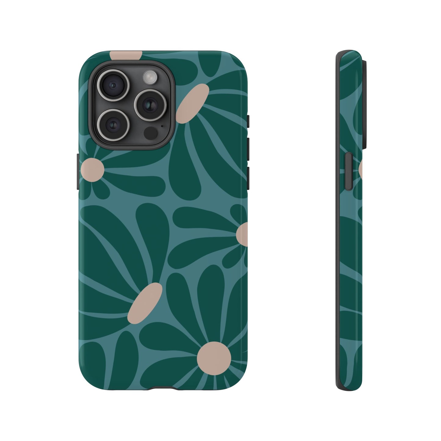 iPhone 15 Pro Max / Glossy Phone Case - ’Retro Turquoise Daisy Pattern’ Phone Case