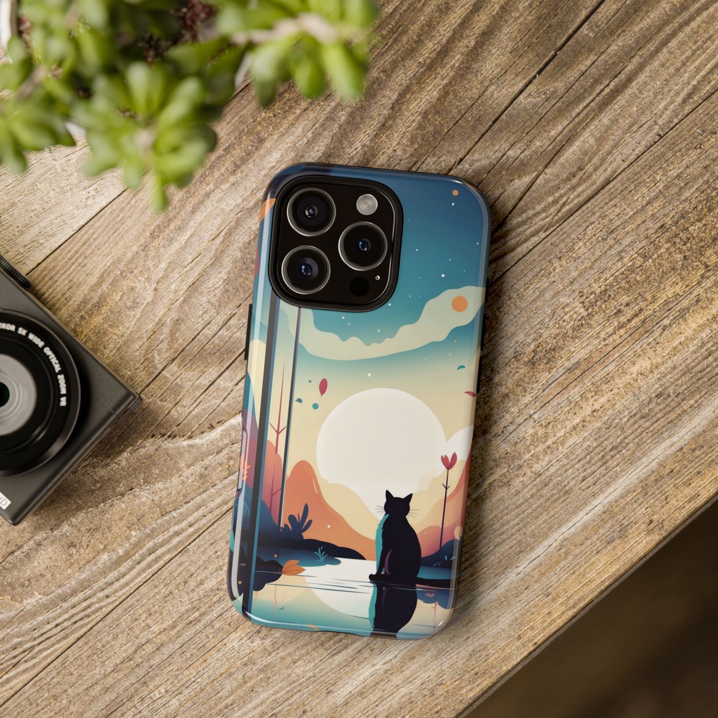 Stylised Cat & Moon Design Phone Case