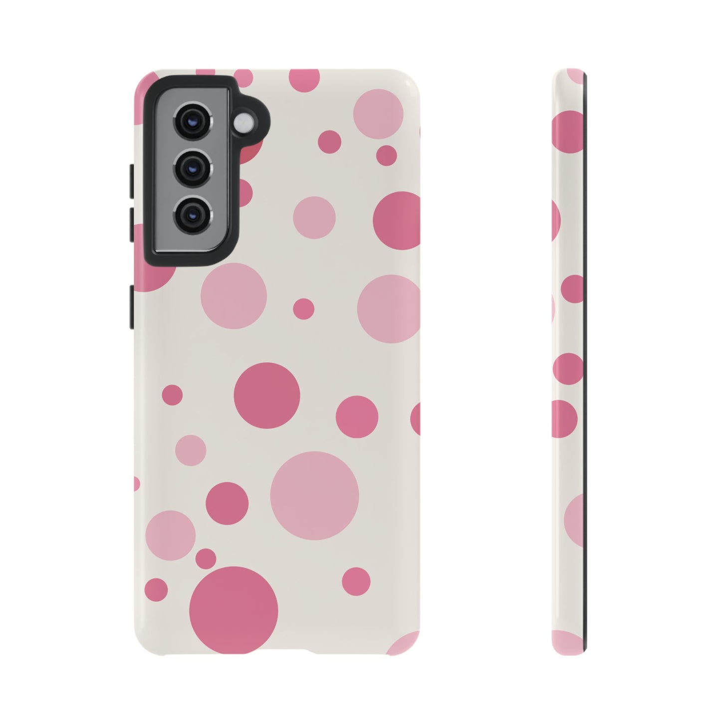 Samsung Galaxy S21 / Glossy Phone Case - ’Bold White with Pink Dot Pattern’ Phone Case