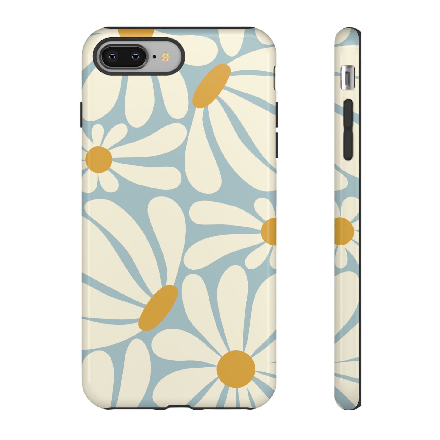 iPhone 8 Plus / Glossy Phone Case - ’Retro Blue Daisy Pattern’ Phone Case