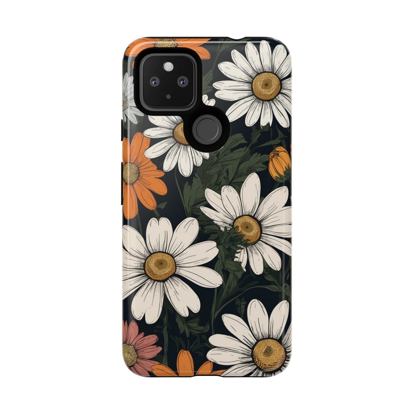 Boho Chic Daisies Floral Pattern "White, Orange & Pink" Phone Case