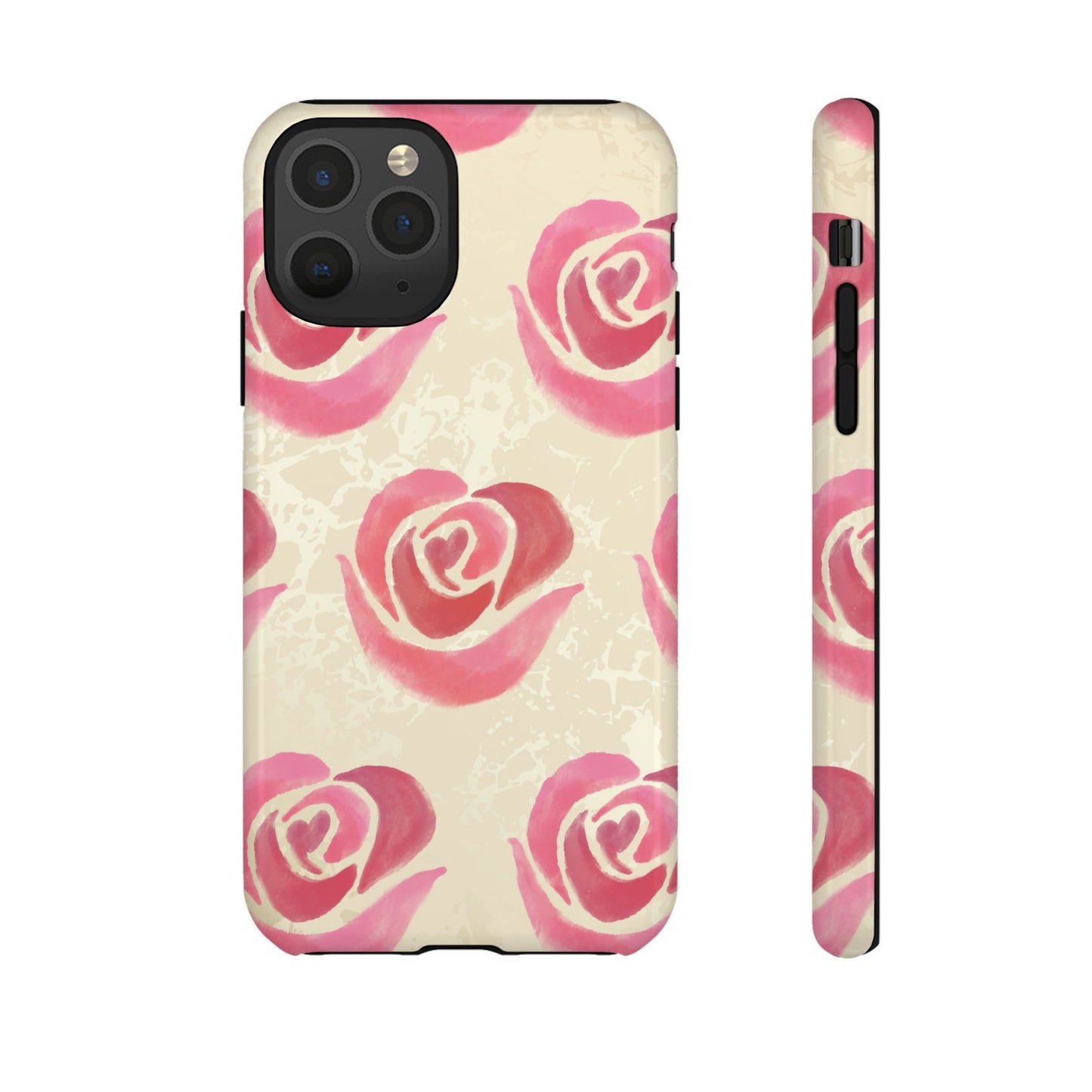 iPhone 11 Pro / Glossy Phone Case - ’Pink Rose Pattern’ Phone Case