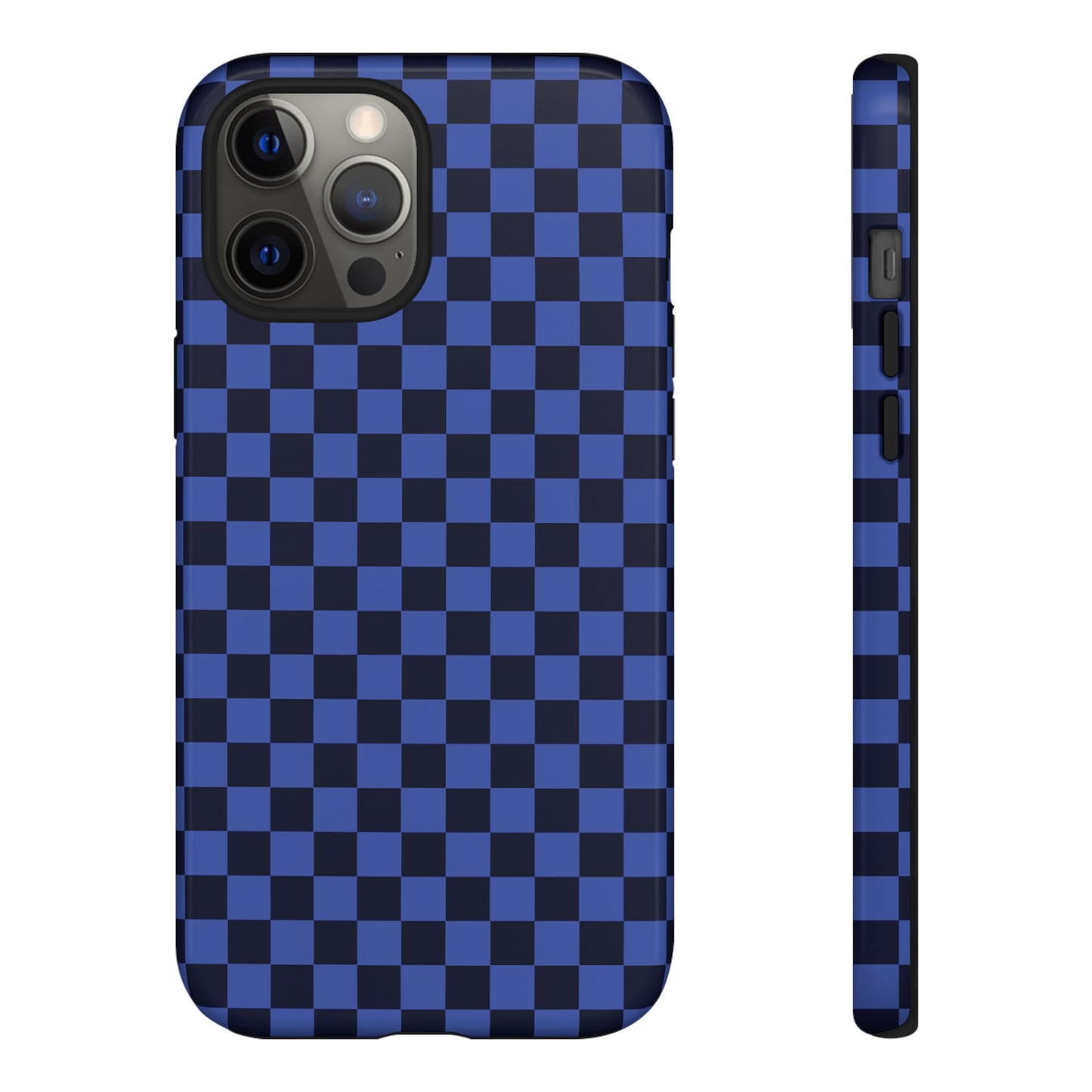 iPhone 12 Pro Max / Glossy Phone Case - ’Bold Blue Checkered Pattern’ Phone Case