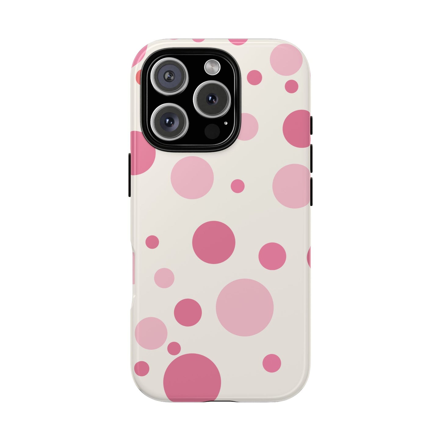 iPhone 16 Pro / Glossy Phone Case - ’Bold White with Pink Dot Pattern’ Phone Case