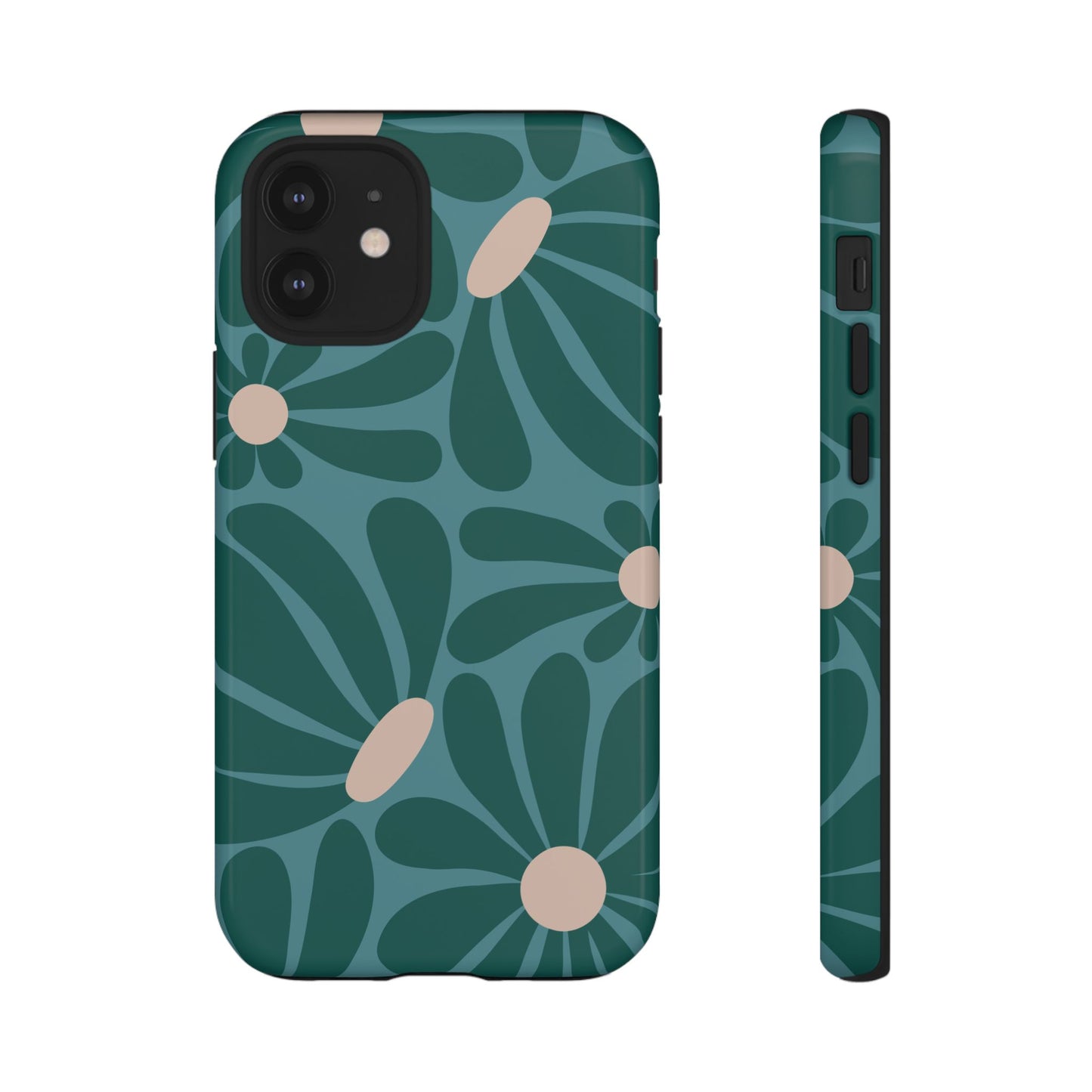 iPhone 12 Mini / Glossy Phone Case - ’Retro Turquoise Daisy Pattern’ Phone Case