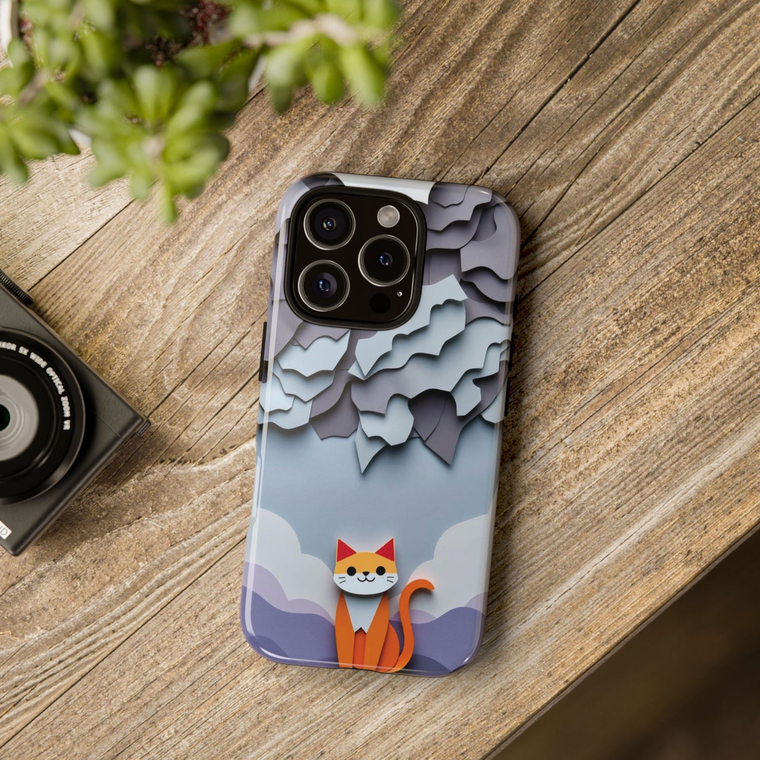Mobile phone case with cute paper mache cat design