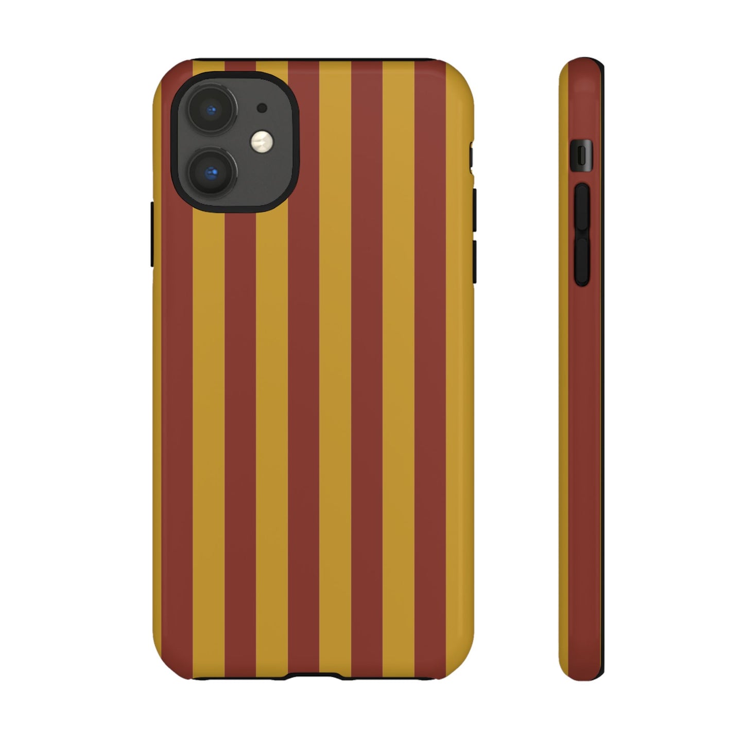 iPhone 11 / Glossy Phone Case - Trendy Mustard & Burgandy Stripe Pattern Phone Case