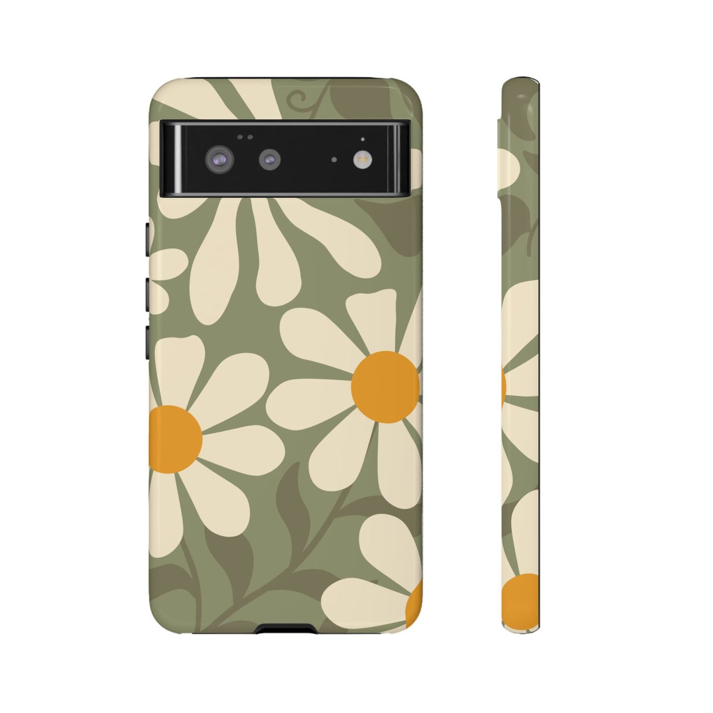 Google Pixel 6 / Glossy Phone Case - ’Retro Green Daisy Pattern #2’ Phone Case