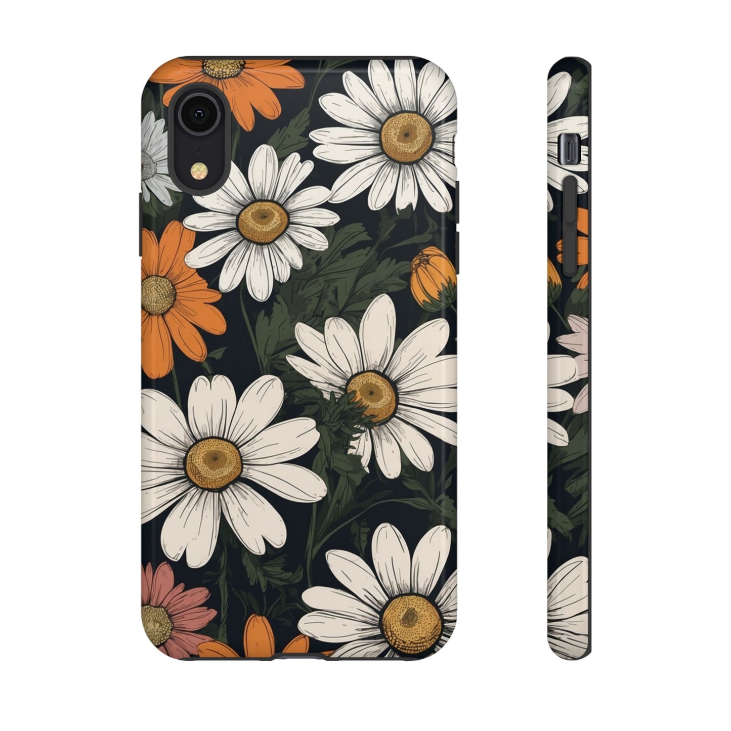 Boho Chic Daisies Floral Pattern "White, Orange & Pink" Phone Case