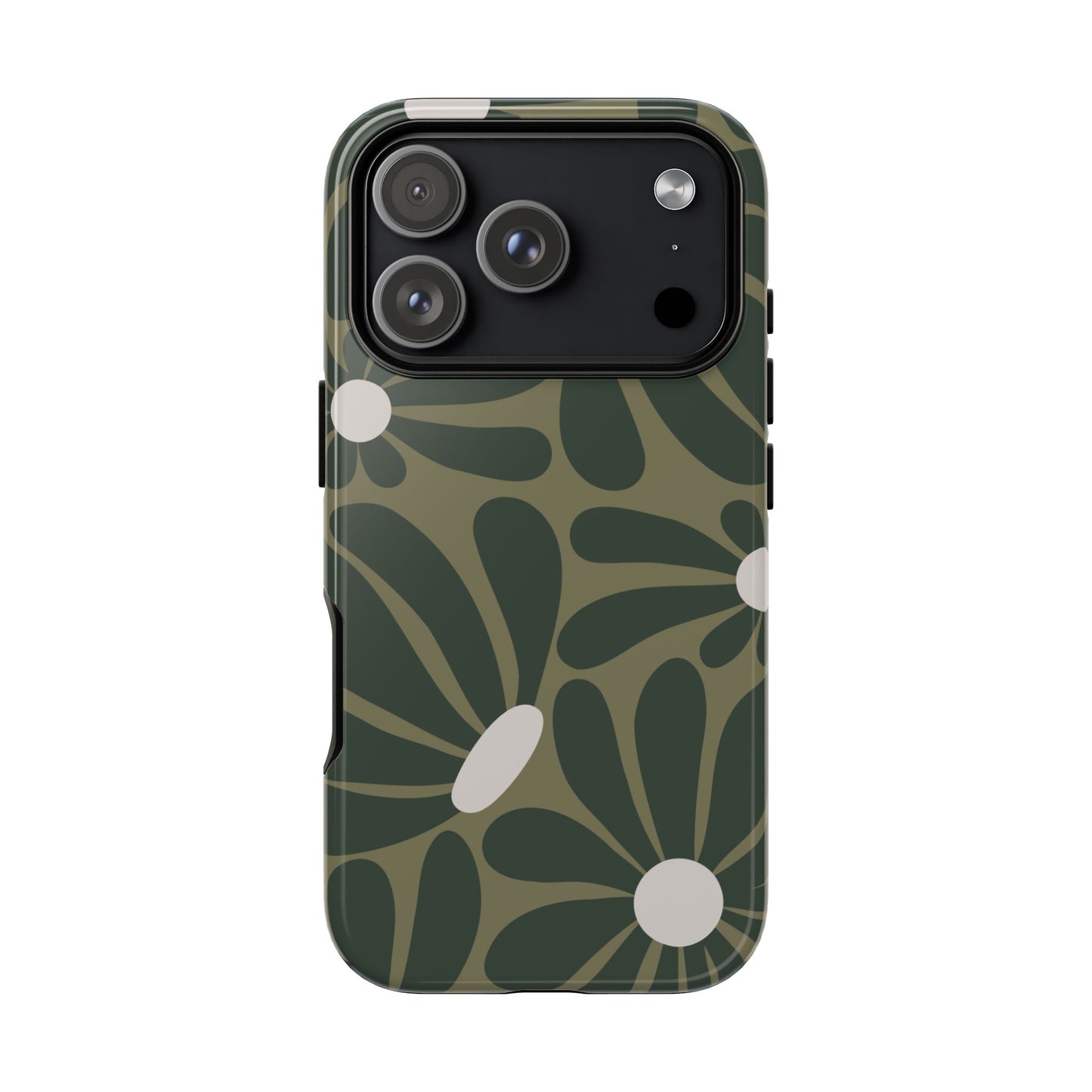 iPhone 17 Pro / Glossy Phone Case - ’Retro Olive Green Daisy Pattern’ Phone Case