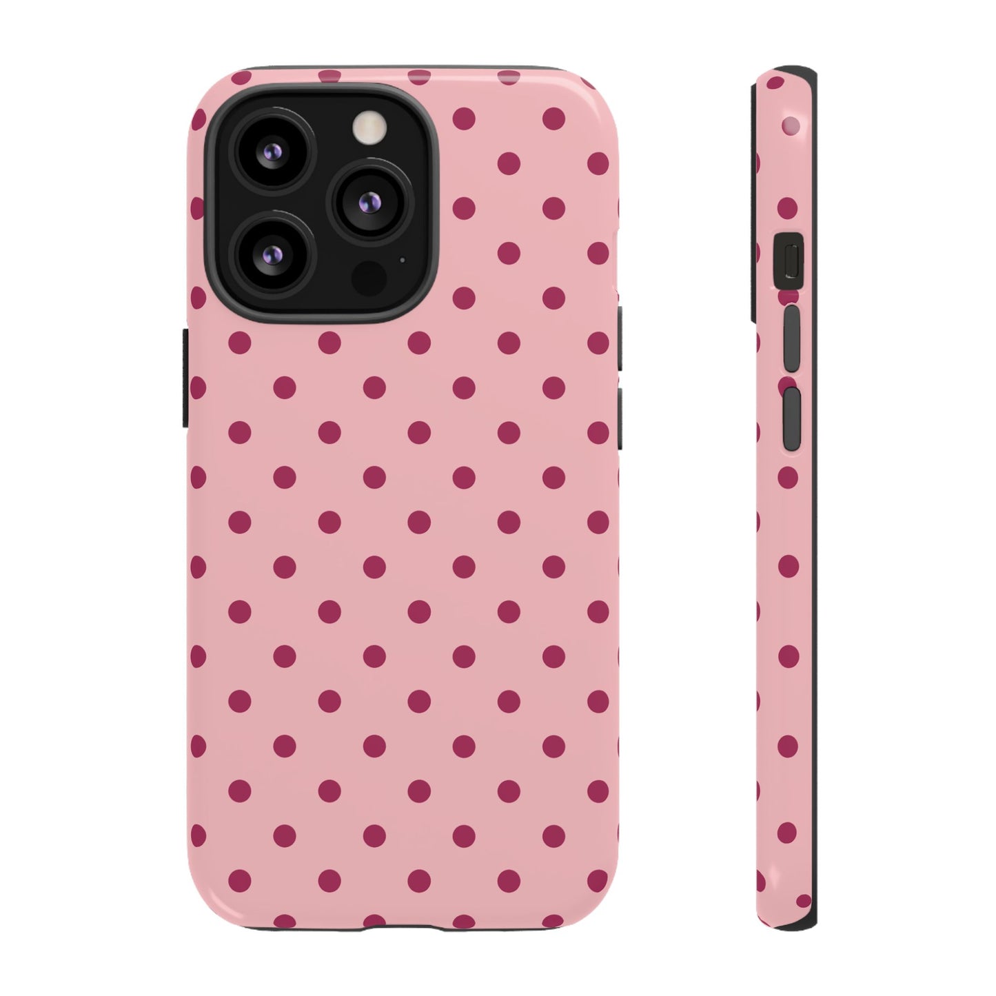 iPhone 13 Pro / Glossy Phone Case - ’Pink with Red Dot Pattern’ Phone Case