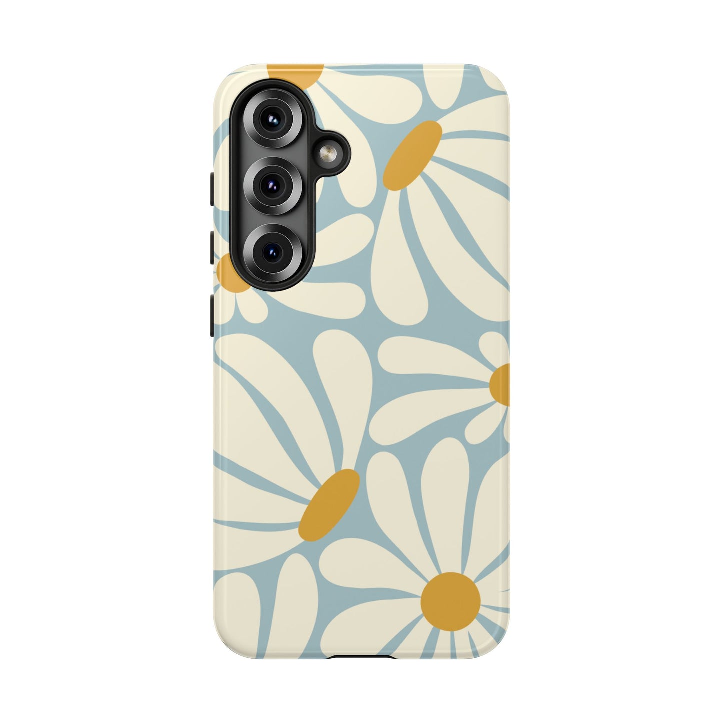 Samsung Galaxy S25 / Glossy Phone Case - ’Retro Blue Daisy Pattern’ Phone Case