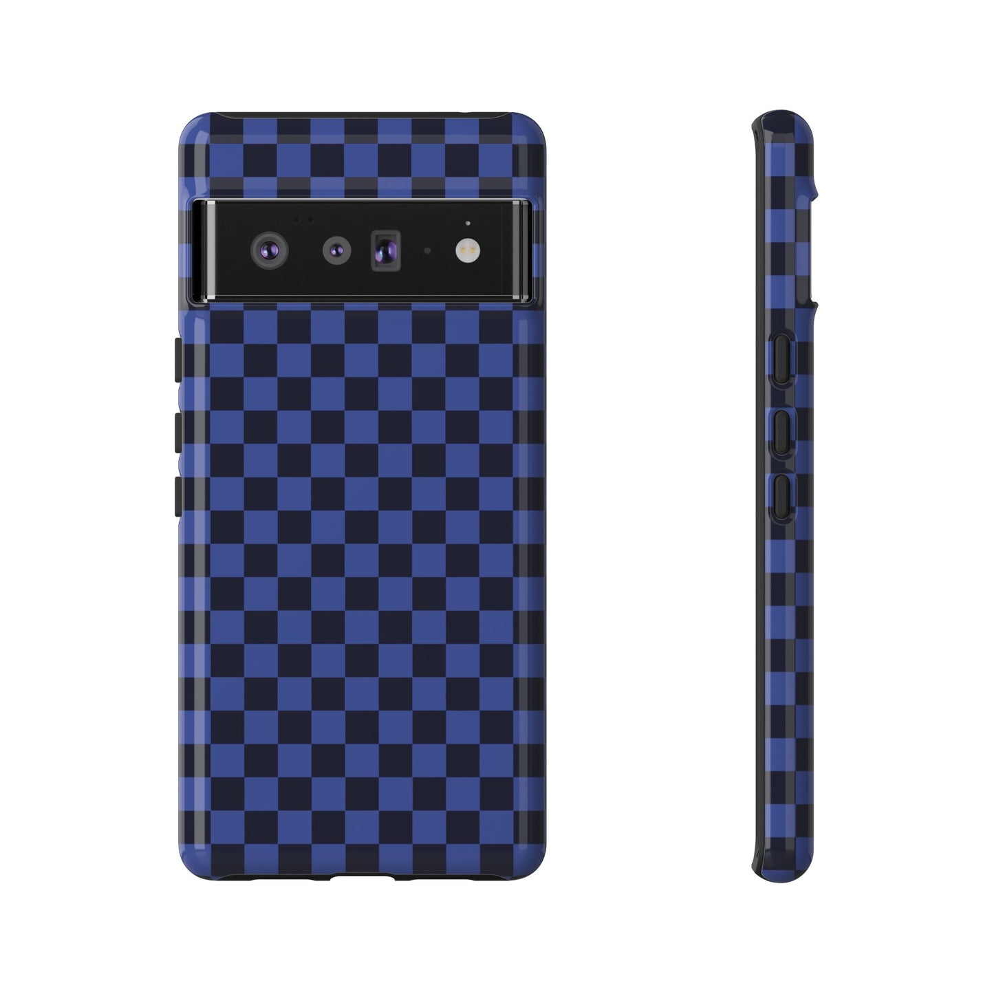 Google Pixel 6 Pro / Glossy Phone Case - ’Bold Blue Checkered Pattern’ Phone Case