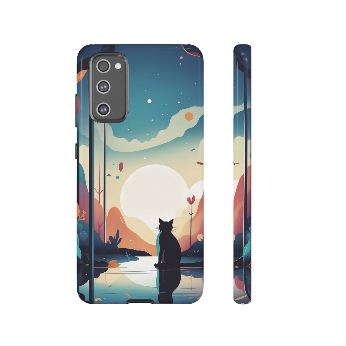 Stylised Cat & Moon Design Phone Case