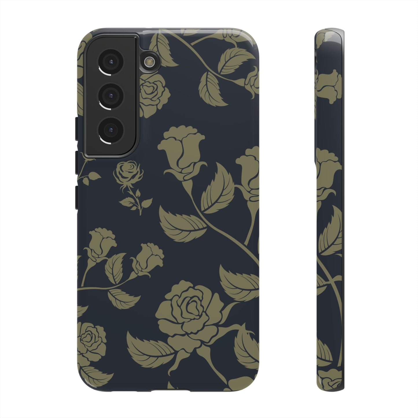 Samsung Galaxy S22 / Glossy Phone Case - ’Blue & Olive Rose Pattern’ Phone Case
