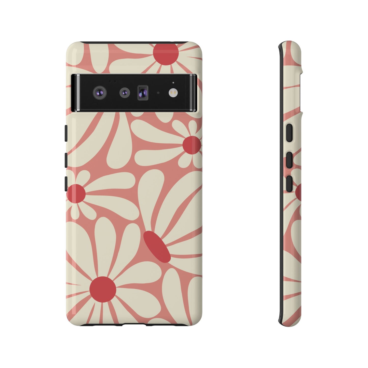 Google Pixel 6 Pro / Glossy Phone Case - ’Retro Pink Daisy Pattern’ Phone Case