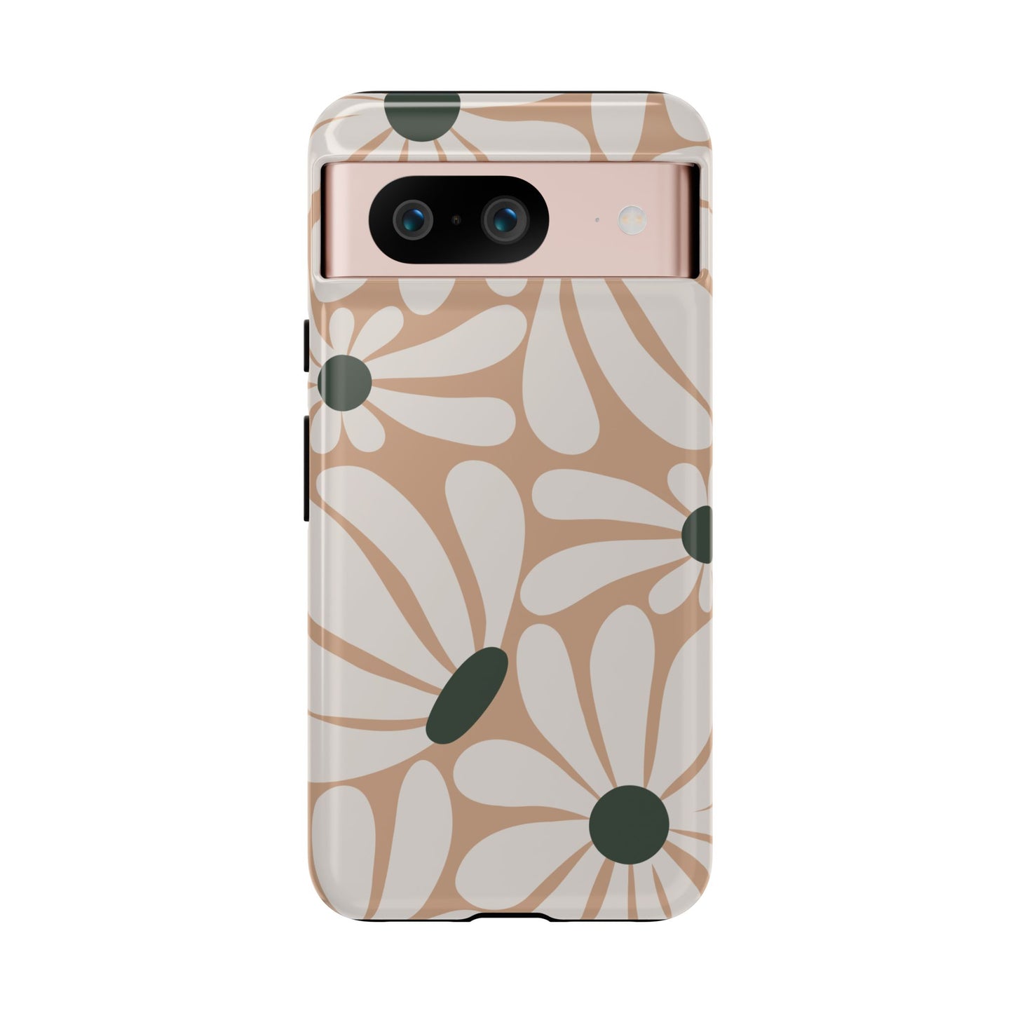 Google Pixel 8 / Glossy Phone Case - ’Retro Beige & White Daisy Pattern’ Phone Case