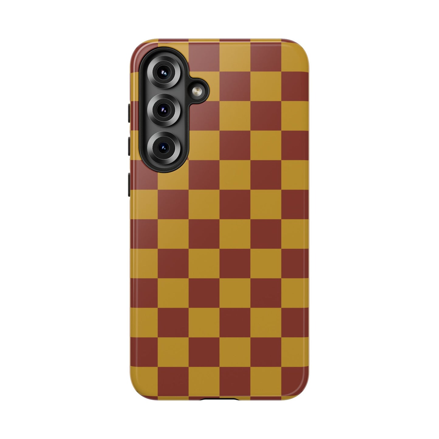 Samsung Galaxy S25 Plus / Glossy Phone Case - Trendy Mustard & Burgandy Checked Pattern Phone Case