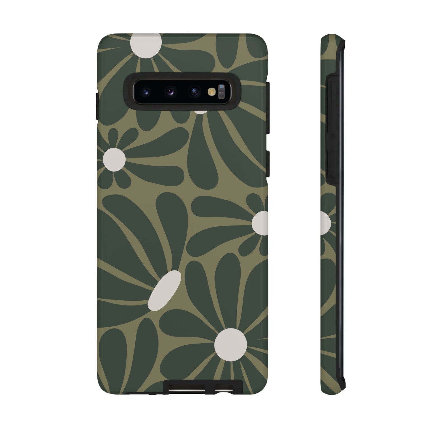 Samsung Galaxy S10 / Glossy Phone Case - ’Retro Olive Green Daisy Pattern’ Phone Case