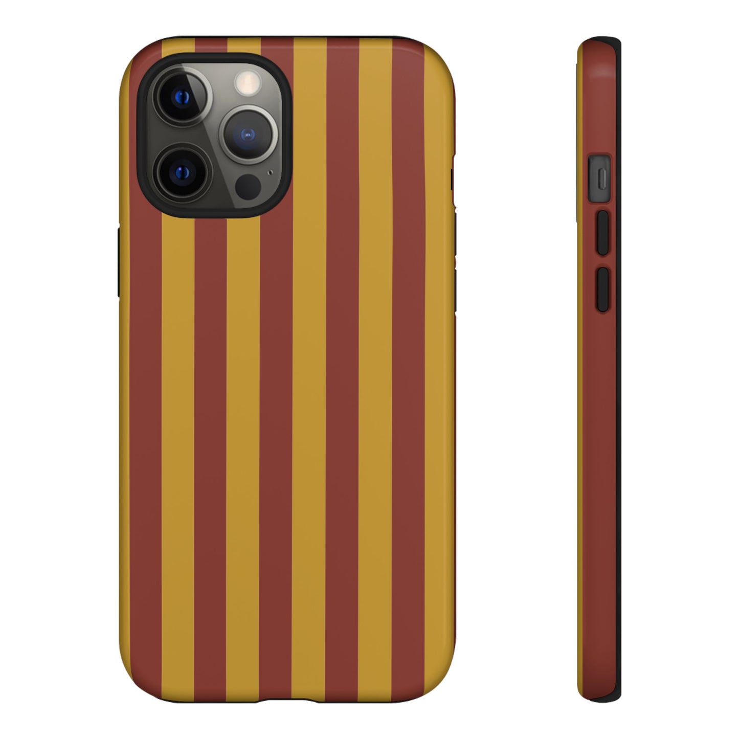 iPhone 12 Pro Max / Glossy Phone Case - Trendy Mustard & Burgandy Stripe Pattern Phone Case