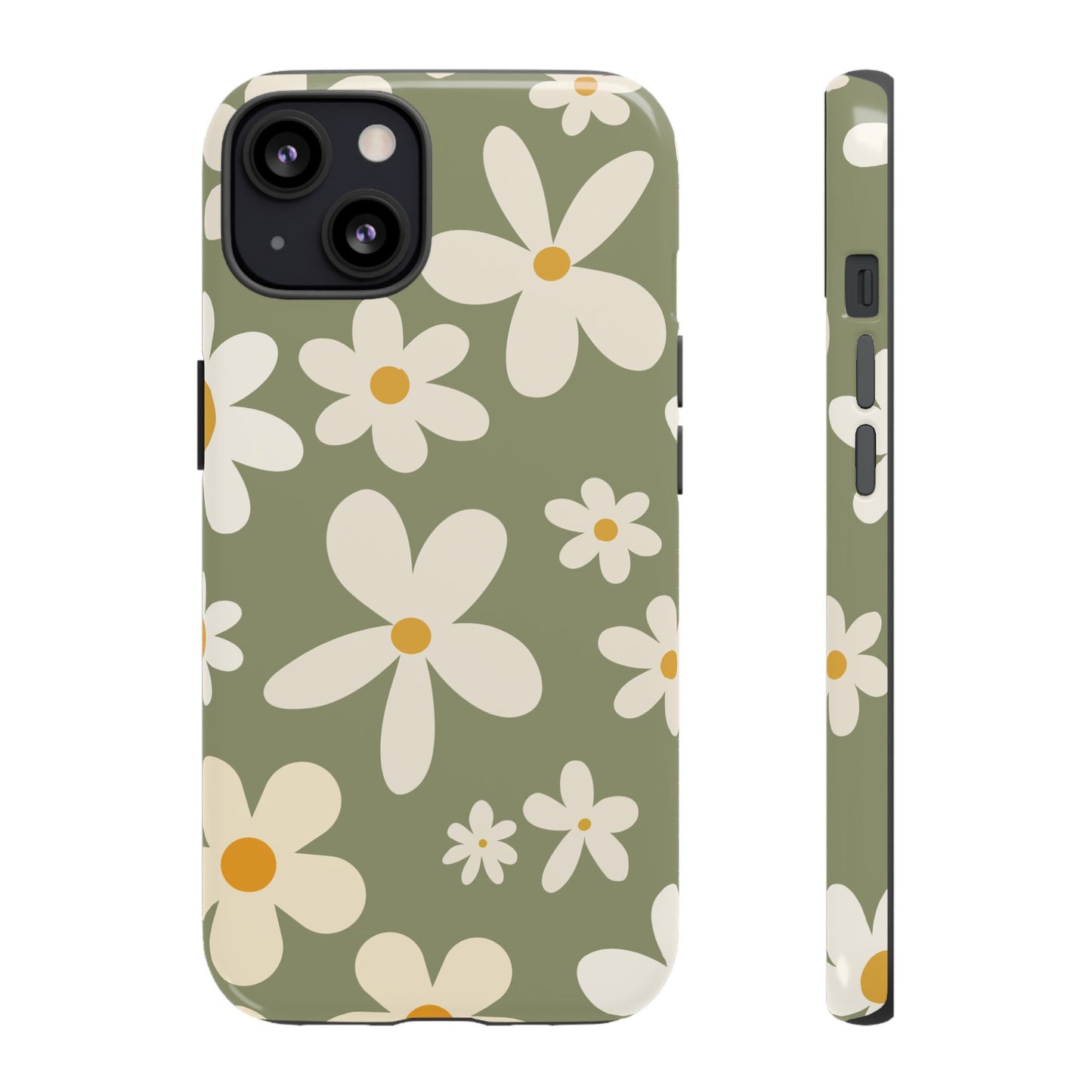 iPhone 13 / Glossy Phone Case - ’Green Daisy Pattern’ Phone Case