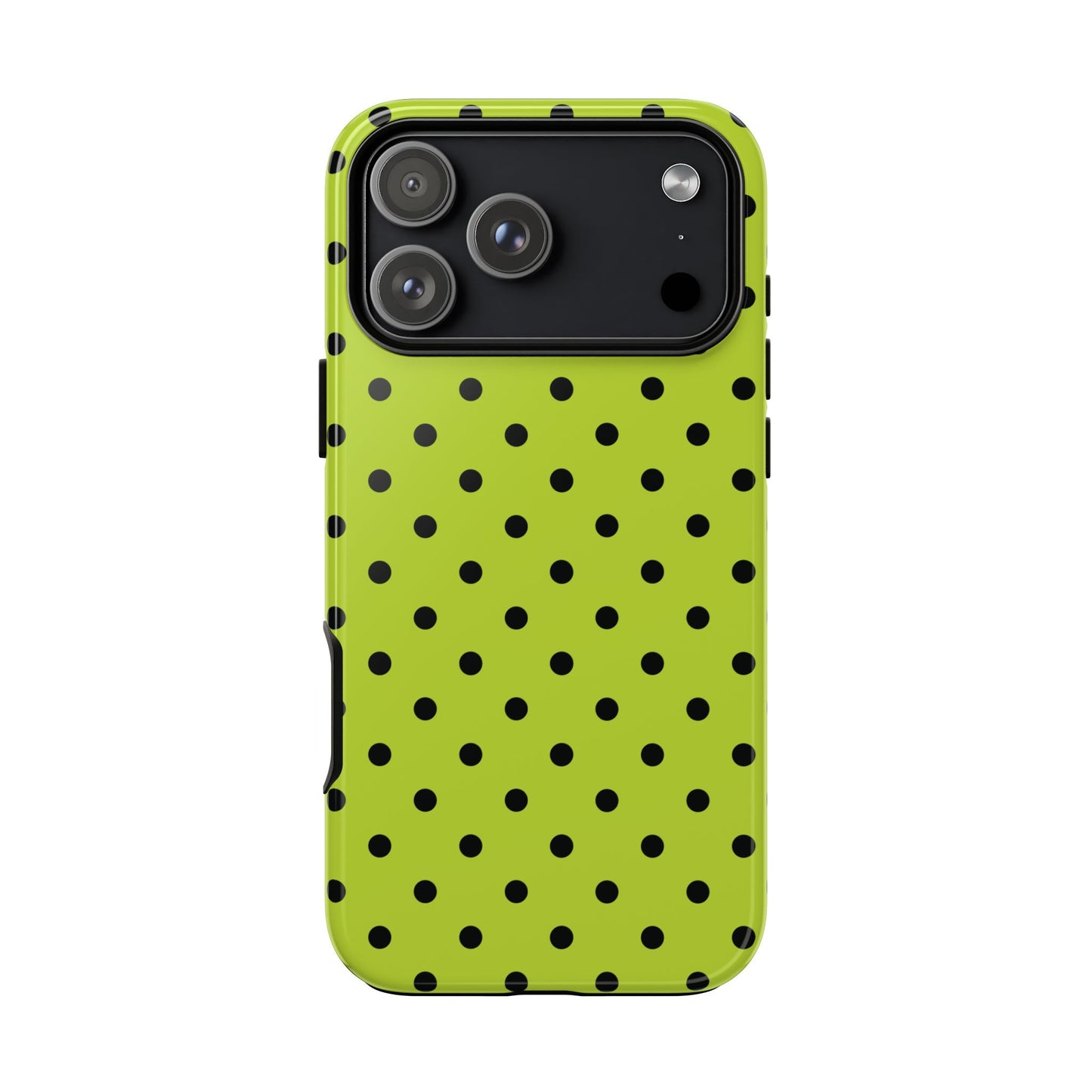iPhone 17 Pro Max / Glossy Phone Case - Trendy Neon Lime Green & Black Dot Pattern Phone Case