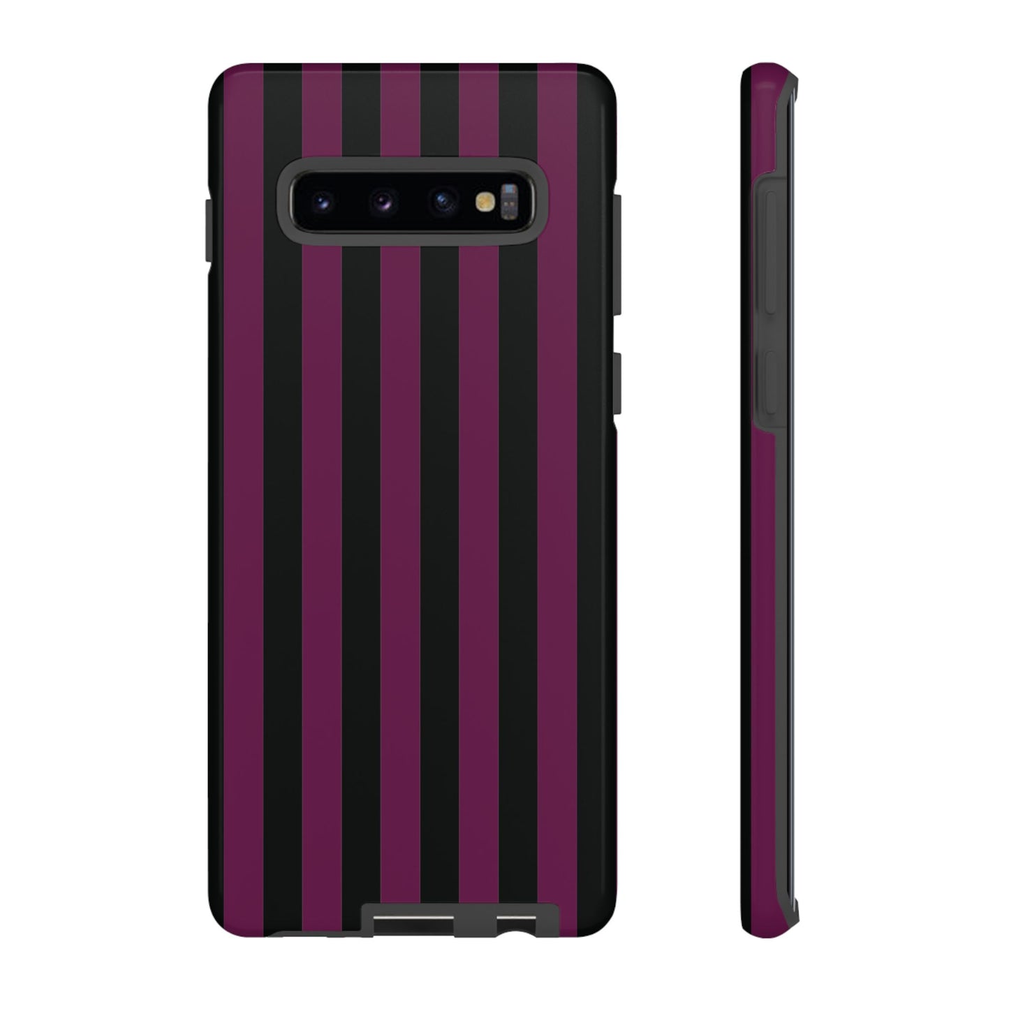 Samsung Galaxy S10 Plus / Glossy Phone Case - Trendy Plum & Black Stripe Pattern Phone Case