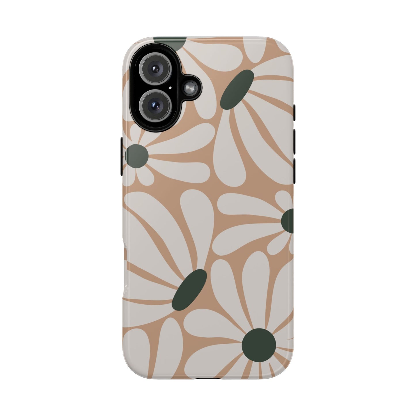 iPhone 16 Plus / Glossy Phone Case - ’Retro Beige & White Daisy Pattern’ Phone Case