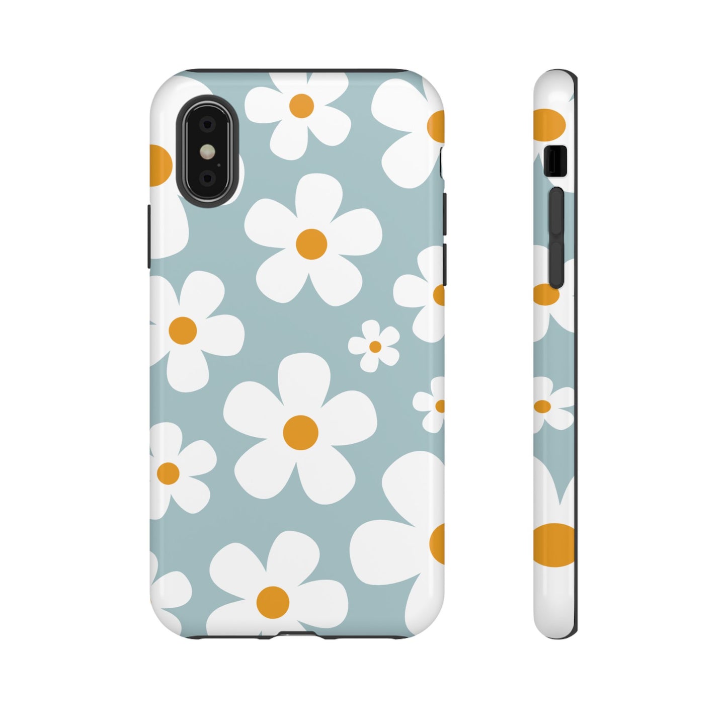 iPhone XS / Glossy Phone Case - ’Blue Daisy Pattern’ Phone Case