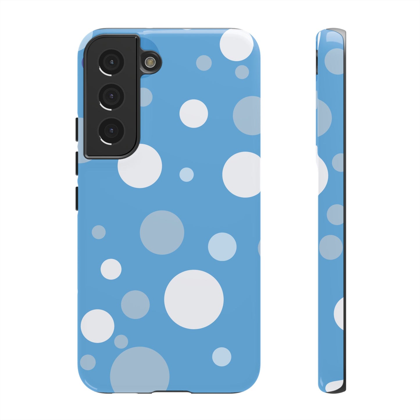 Samsung Galaxy S22 / Glossy Phone Case - ’Bold Blue with White Dot Pattern’ Phone Case