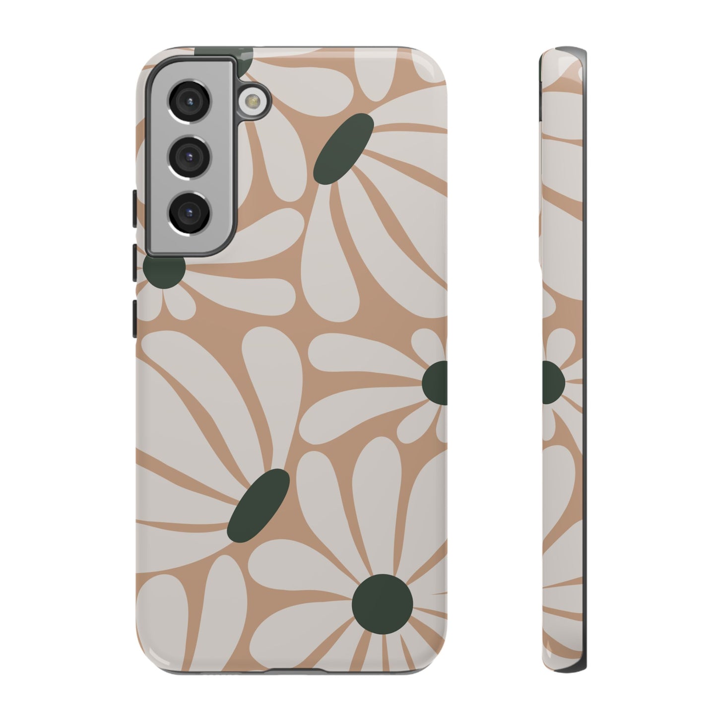Samsung Galaxy S22 Plus / Glossy Phone Case - ’Retro Beige & White Daisy Pattern’ Phone Case