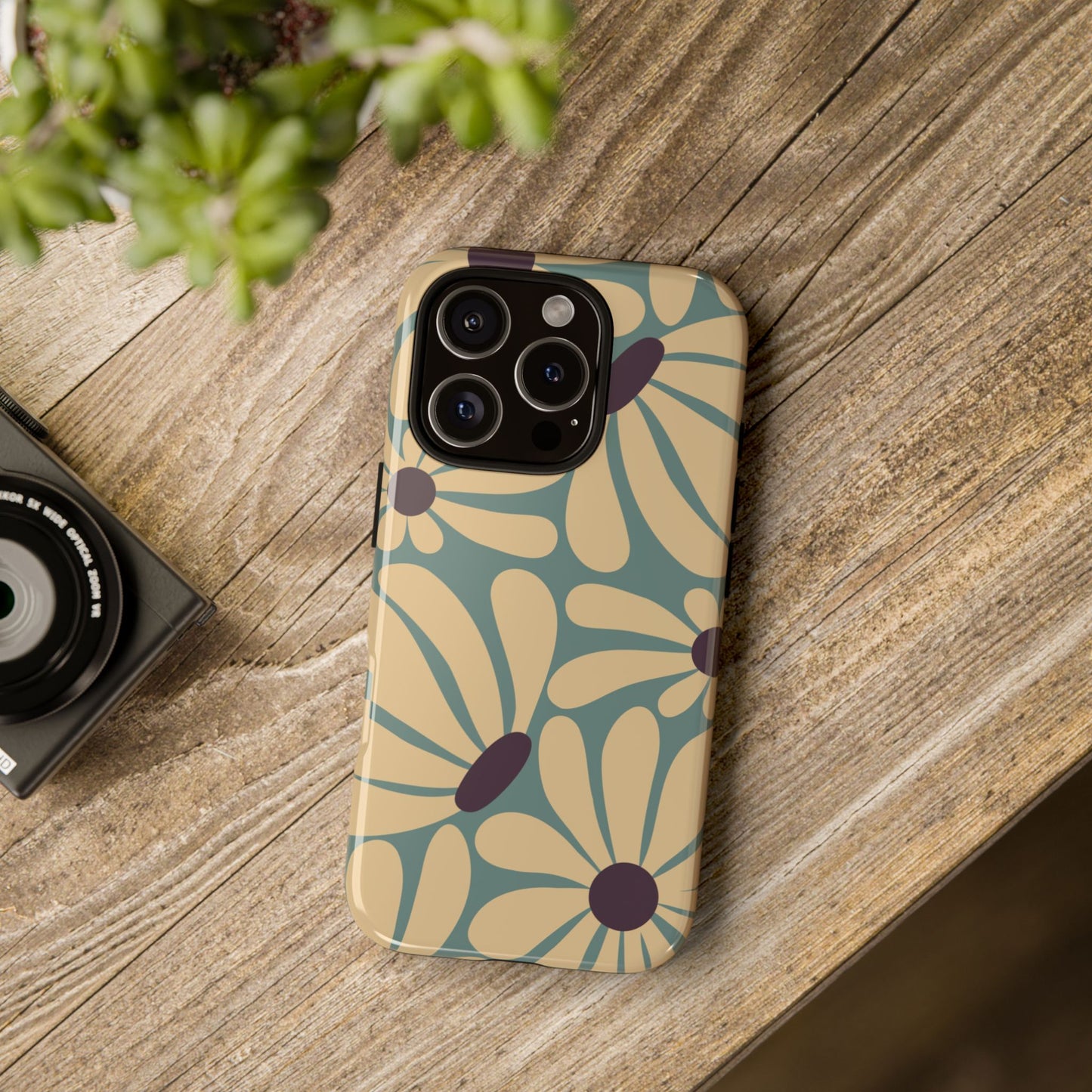 Phone Case - ’Retro Cream & Blue Daisy Pattern’ Phone Case