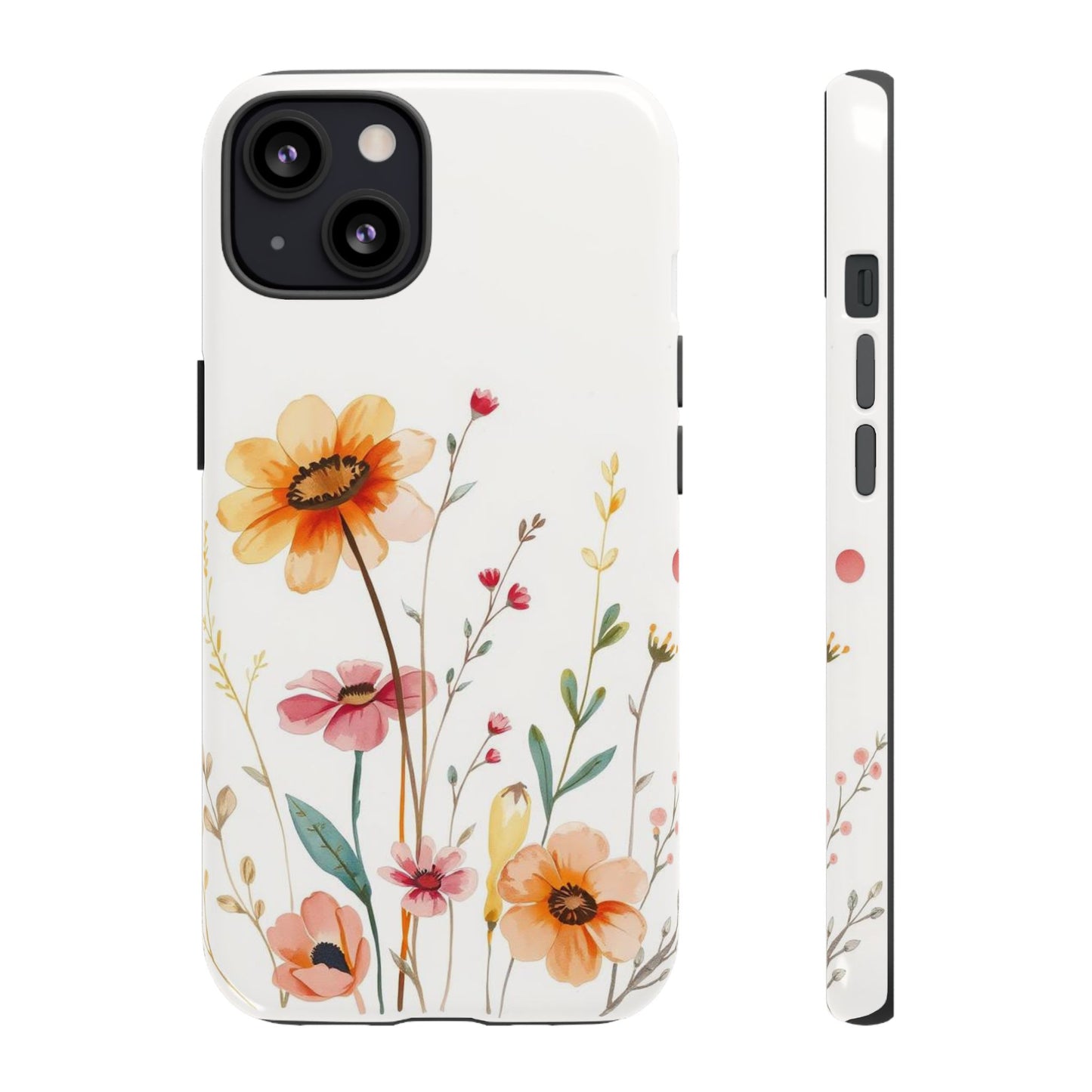 iPhone 13 / Glossy Phone Case - Boho Chic Watercolour Wild Blooms Pattern Phone Case
