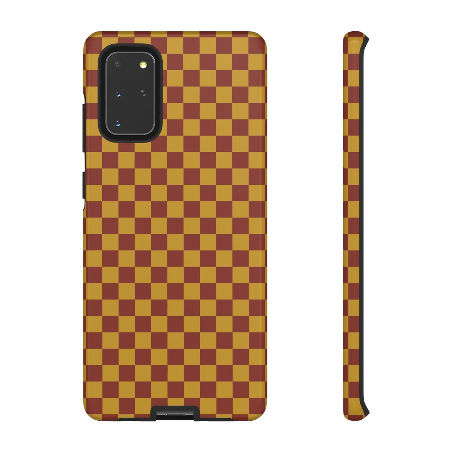 Samsung Galaxy S20+ / Glossy Phone Case - Trendy Mustard & Burgandy Small Checked Pattern Phone Case