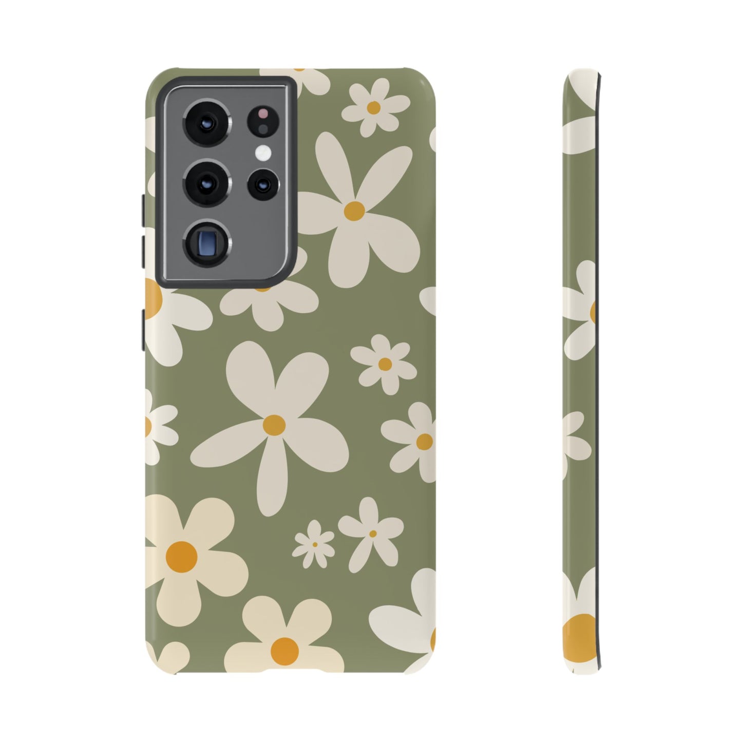 Samsung Galaxy S21 Ultra / Glossy Phone Case - ’Green Daisy Pattern’ Phone Case