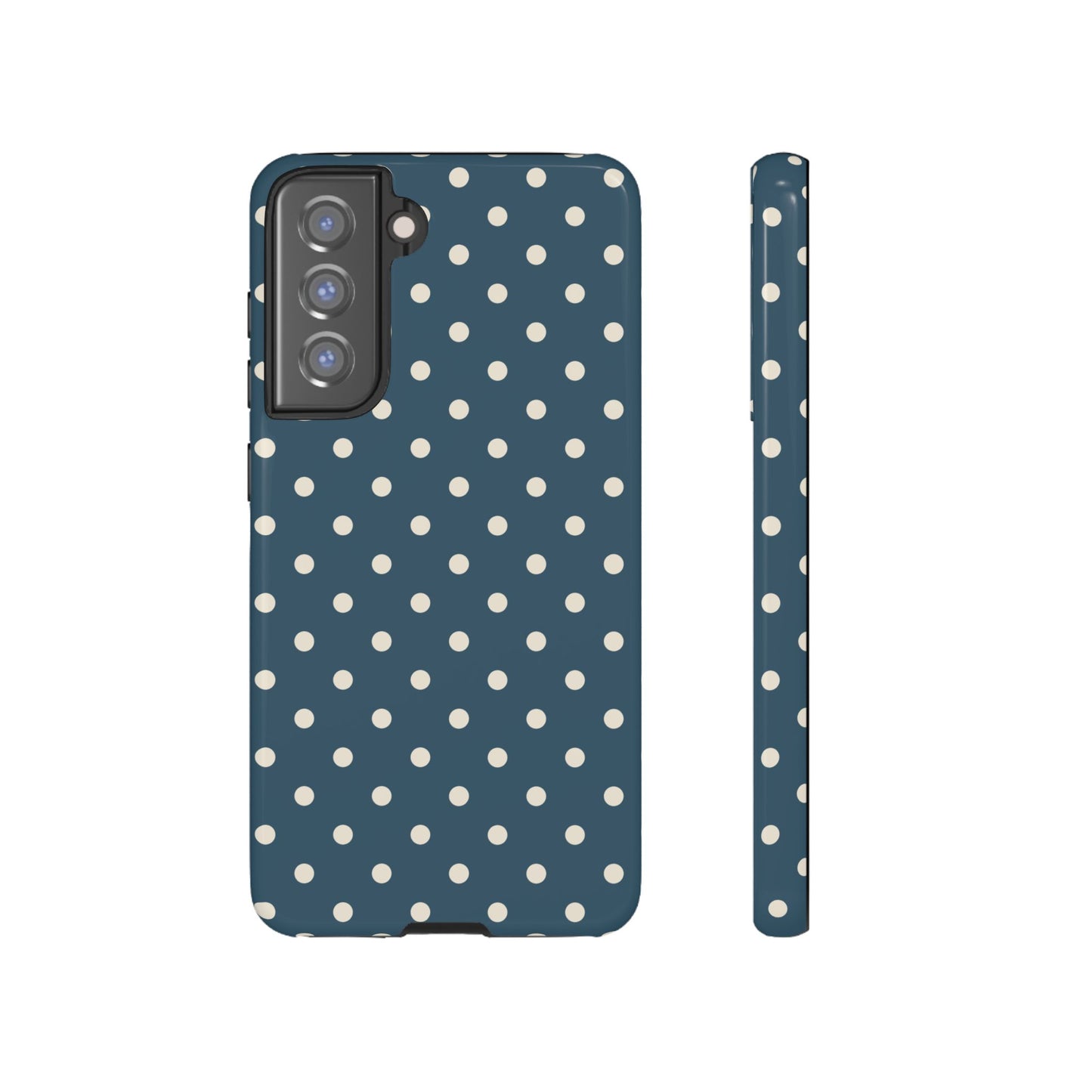 Samsung Galaxy S21 FE / Glossy Phone Case - ’Blue & White Dot Pattern’ Phone Case