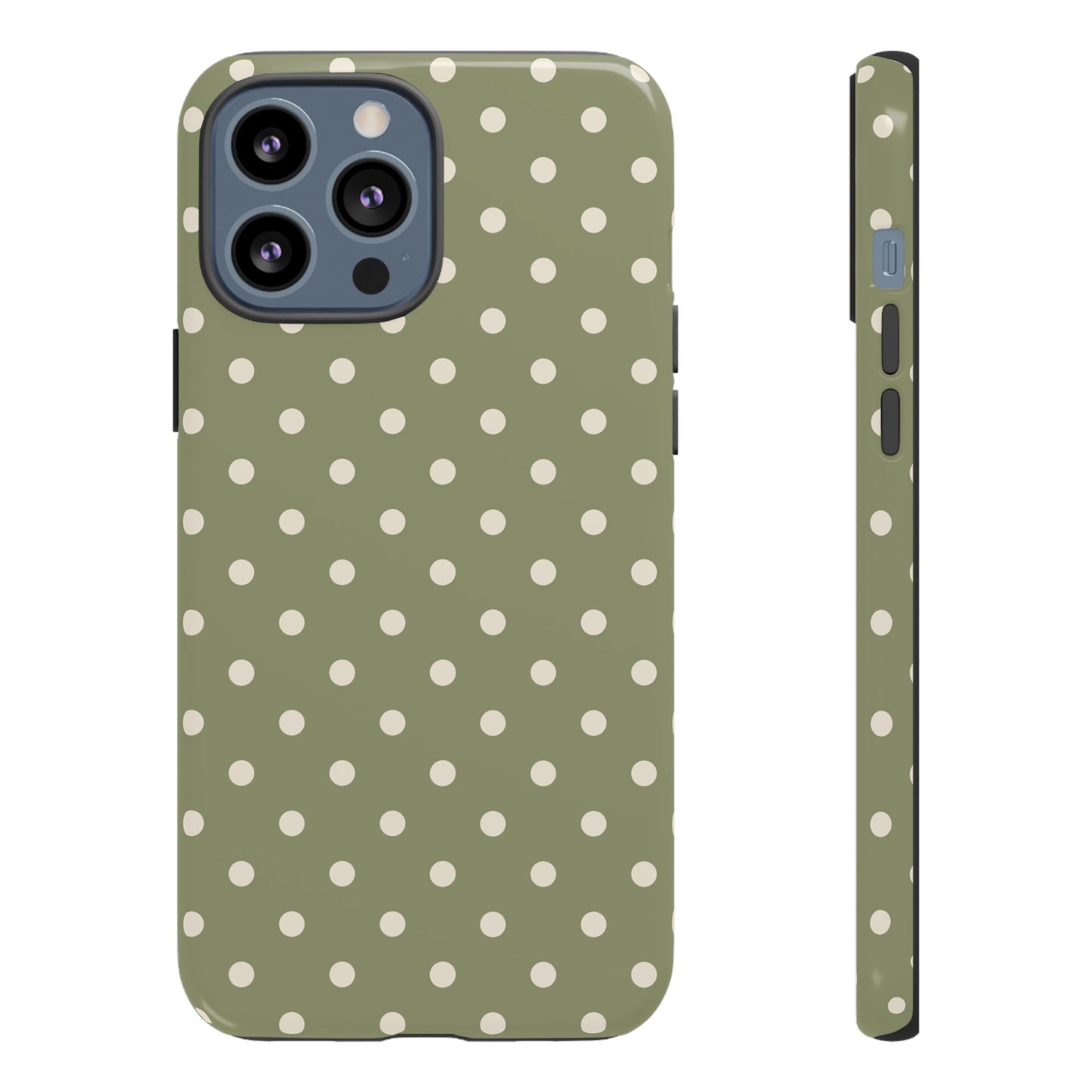 iPhone 13 Pro Max / Glossy Phone Case - ’Green & White Dot Pattern’ Phone Case