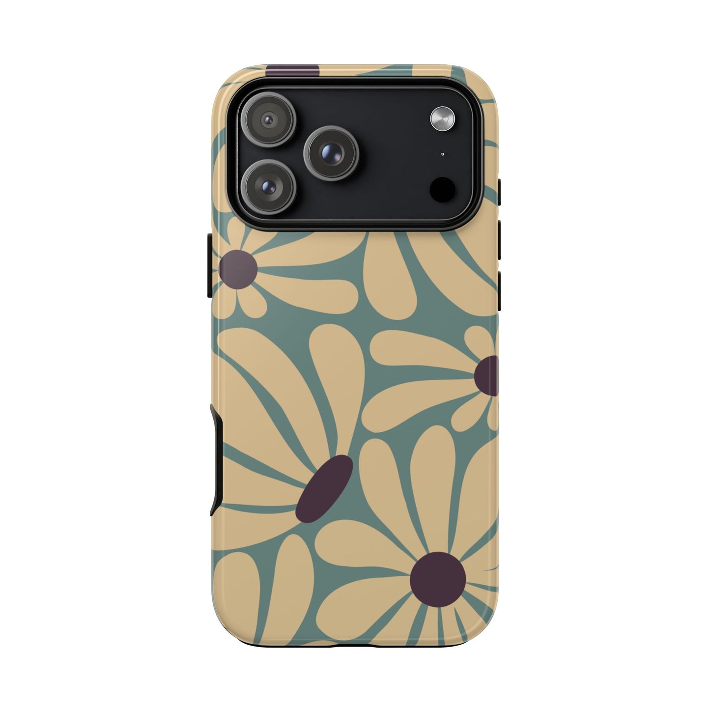 iPhone 17 Pro Max / Glossy Phone Case - ’Retro Cream & Blue Daisy Pattern’ Phone Case
