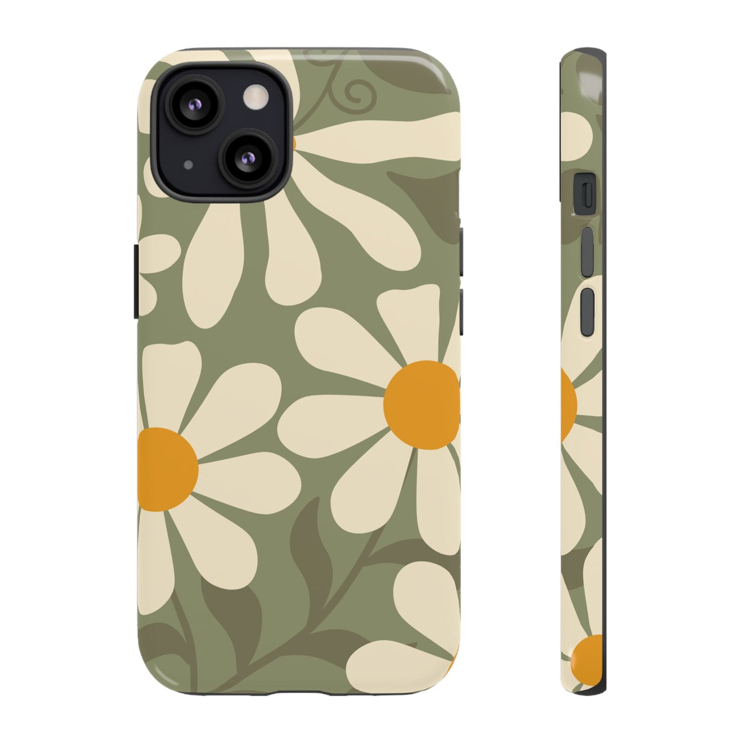 iPhone 13 / Glossy Phone Case - ’Retro Green Daisy Pattern #2’ Phone Case