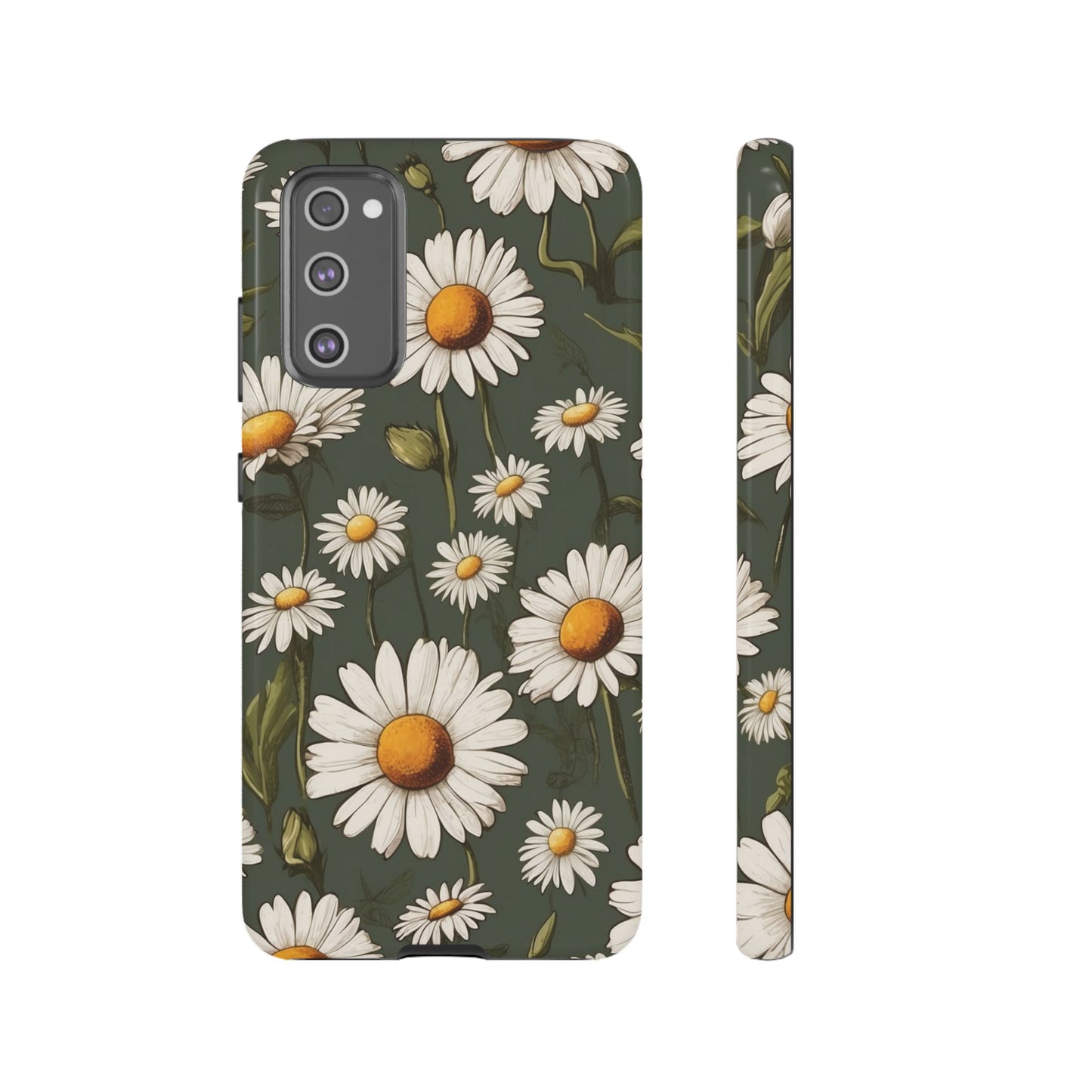 Boho Chic Daisies Floral Pattern "White & Green" Phone Case