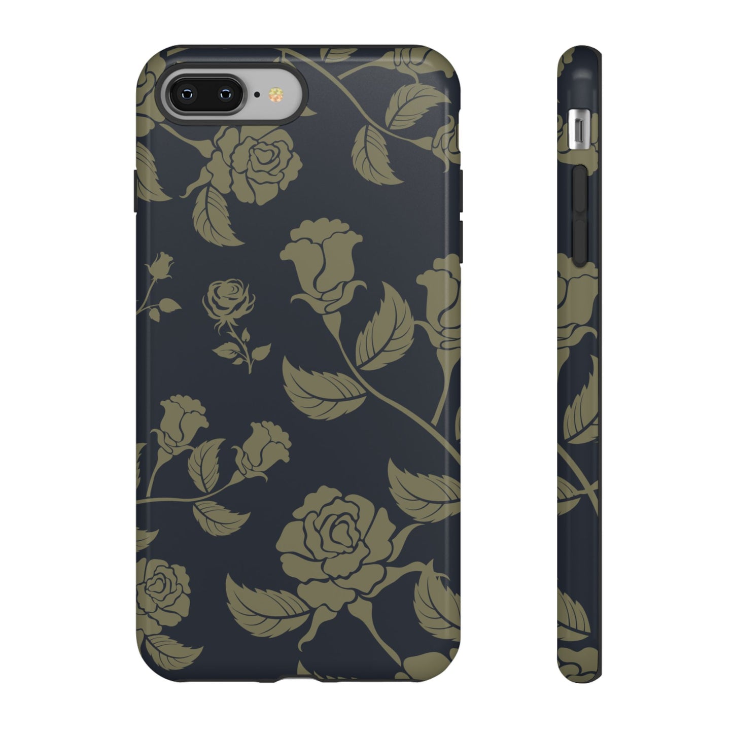 iPhone 8 Plus / Glossy Phone Case - ’Blue & Olive Rose Pattern’ Phone Case