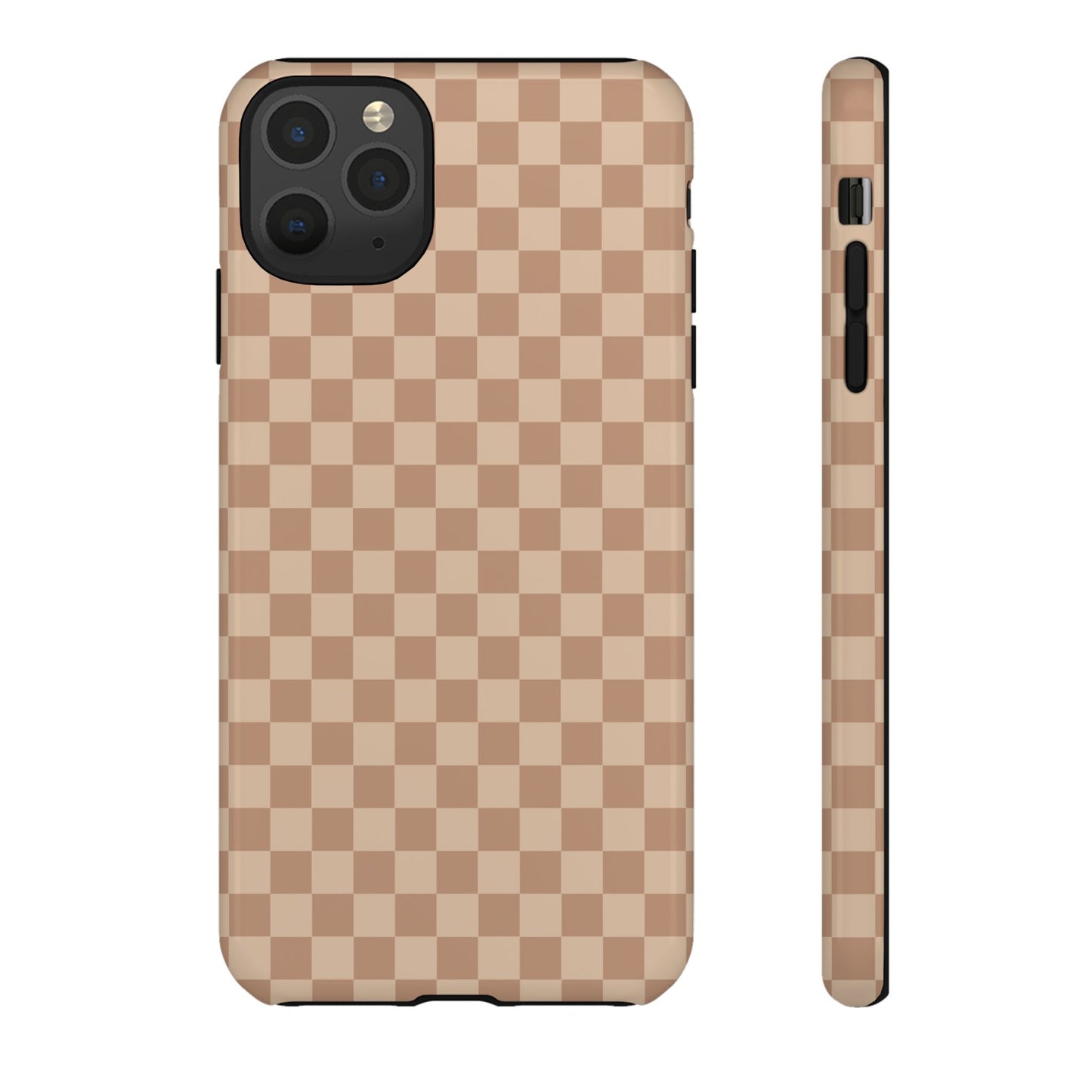 iPhone 11 Pro Max / Glossy Phone Case - ’Bold Tan Checkered Pattern’ Phone Case