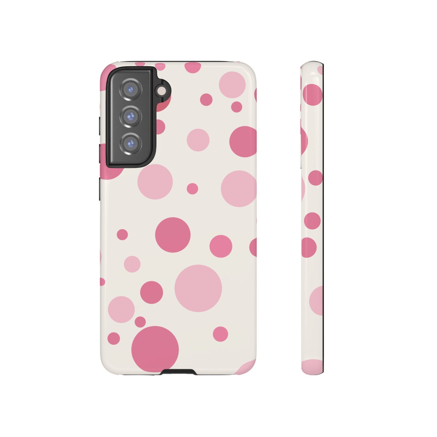 Samsung Galaxy S21 FE / Glossy Phone Case - ’Bold White with Pink Dot Pattern’ Phone Case