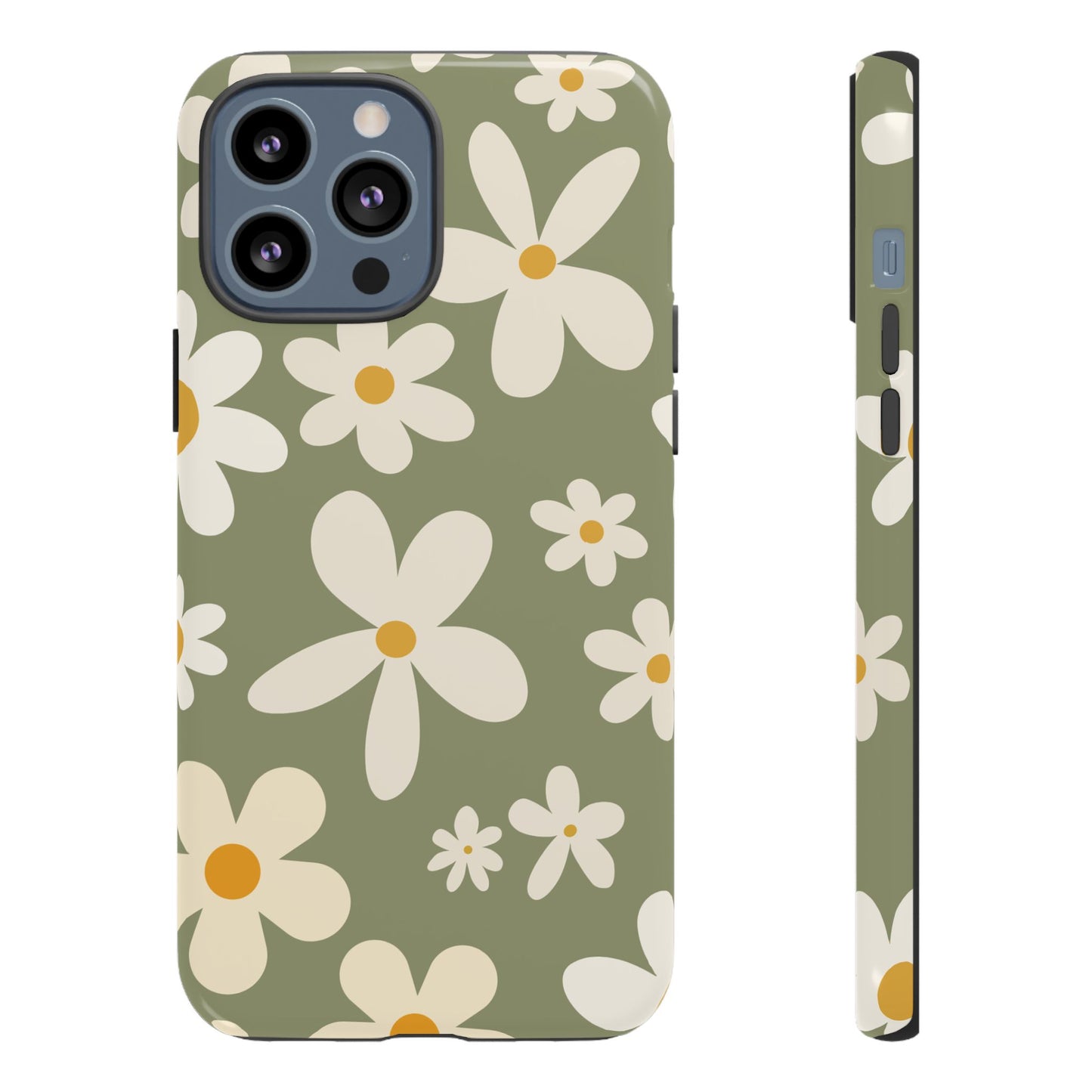 iPhone 13 Pro Max / Glossy Phone Case - ’Green Daisy Pattern’ Phone Case