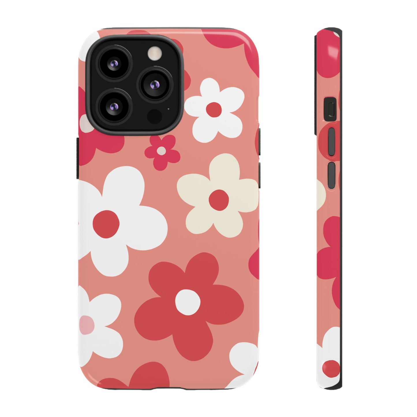 iPhone 13 Pro / Glossy Phone Case - ’Pink Daisy Pattern’ Phone Case